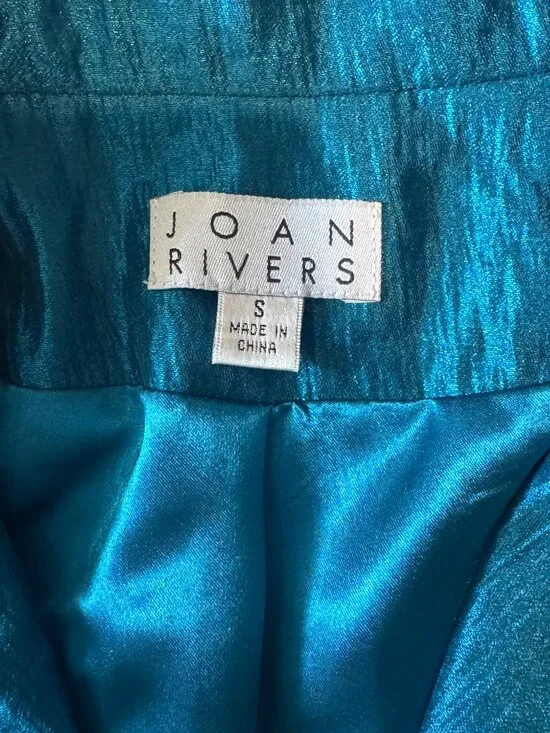 Joan Rivers Blazer Womens S Metallic Blue Rayon Blend 3/4 Sleeve Pockets - Picture 2 of 8